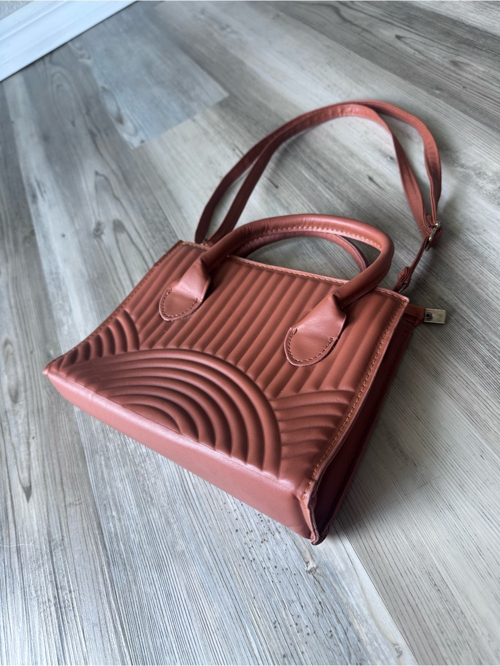 SHEIN Brown Faux Leather Satchel Bag Crossbody Structured Handbag